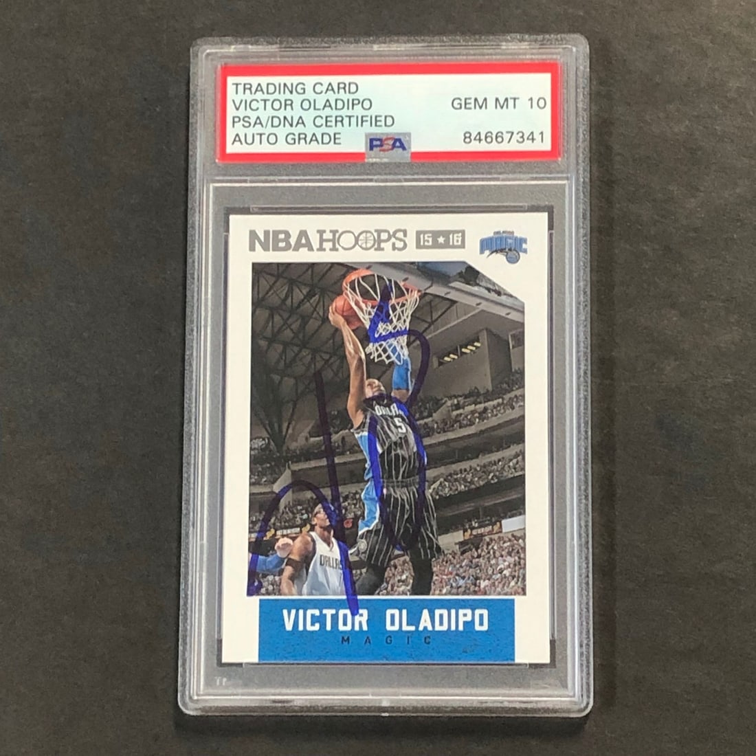 PSA DNA 10 Victor Oladipo 2015 16 NBA Hoops #210 Autographed Card: PSA DNA 10 Victor Oladipo 2015 16 NBA Hoops #210 Autographed Card This is a 2015-16 NBA Hoops #210 trading card signed by Victor Oladipo, who played for the Orlando Magic. The card features an authent