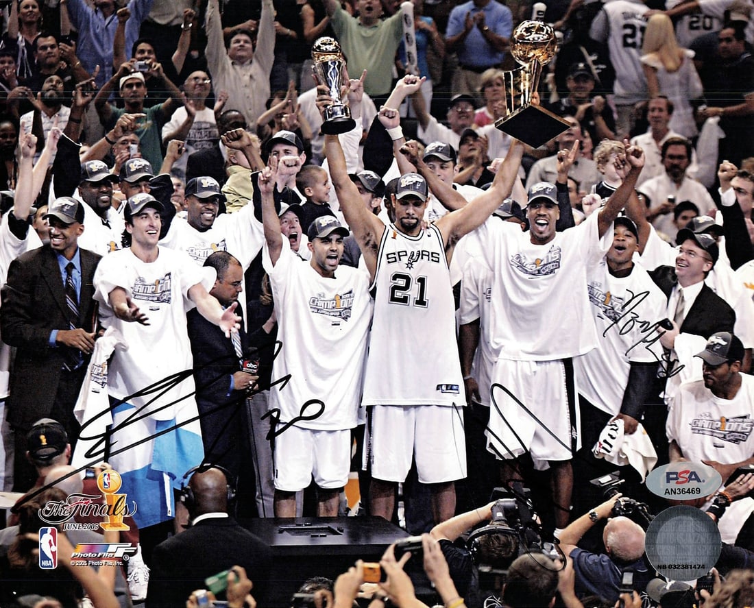 Manu Ginobili Robert Horry Nazr Mohammed Signed 8x10 Photo PSA Authentic: Manu Ginobili Robert Horry Nazr Mohammed Signed 8x10 Photo PSA Authentic This is an original, professionally printed 8x10 photo featuring the autographs of San Antonio Spurs legends Manu Ginobili, Rob