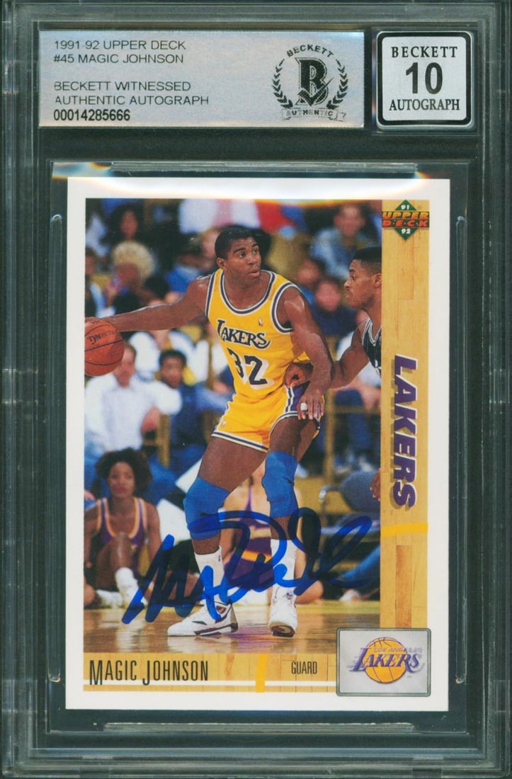 Magic Johnson Signed 1991 Upper Deck Card Graded 10 Beckett Slabbed (1 of 2)