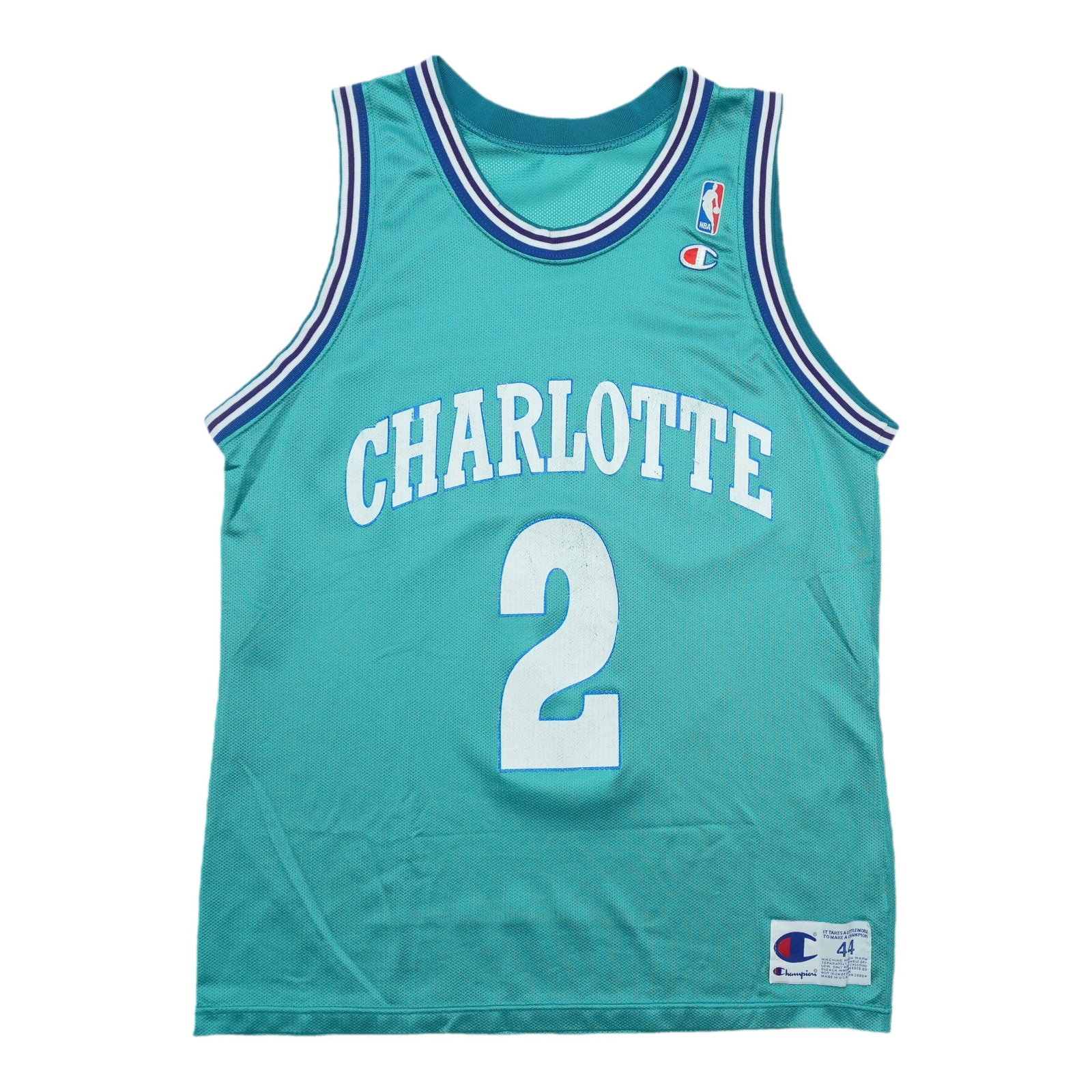 Vintage 1990s Larry Johnson Charlotte Hornets Champion Jersey Green Mesh (1 of 4)