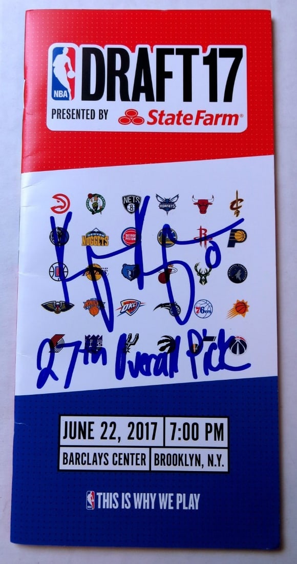Kyle Kuzma Autographed NBA Draft Program 27th Pick Lakers JSA: Kyle Kuzma Autographed NBA Draft Program 27th Pick Lakers JSA This is an original NBA Draft program featuring Kyle Kuzma, who was selected as the 27th pick by the Los Angeles Lakers in 2017. The progr