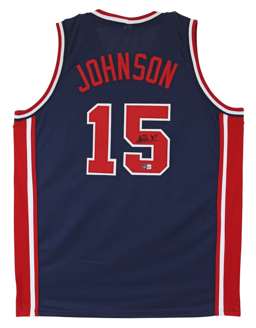 Signed Blue Pro Style Jersey Magic Johnson BAS Witness Autograph (1 of 3)