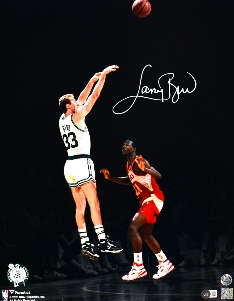 Larry Bird autographed Boston Celtics 16x20 photo BAS: Larry Bird autographed Boston Celtics 16x20 photo BAS This is a 16x20 spotlight photograph featuring Larry Bird of the Boston Celtics, signed by Larry Bird. The autograph has been authenticated by Bec