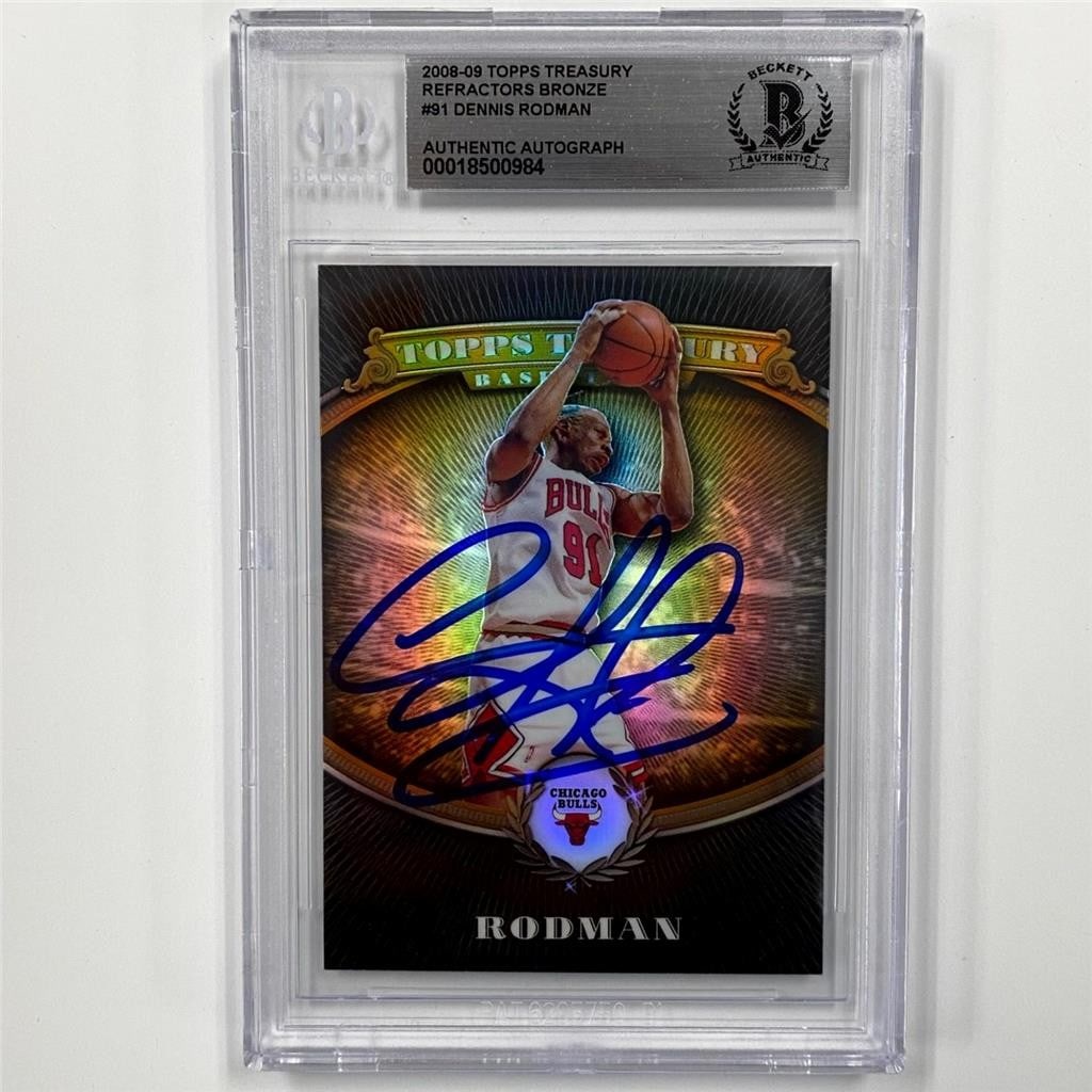 Dennis Rodman BAS Signed Refractor Bronze 2008-09 Topps Treasury Rookie Card (1 of 3)