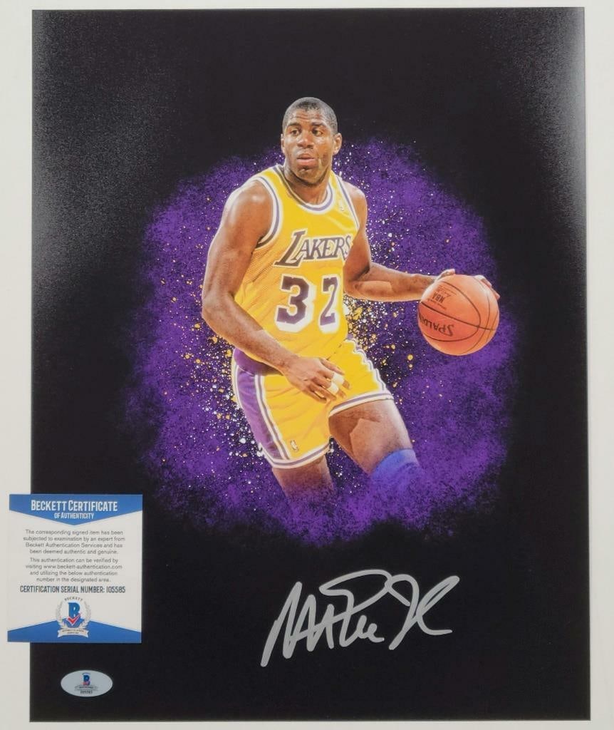 Magic Johnson Autographed 11x14 Lakers Photo With Beckett Witness Authentication: Magic Johnson Autographed 11x14 Lakers Photo With Beckett Witness Authentication This is an original 11x14 photograph of Magic Johnson, signed by the player. The autograph has been authenticated by Be