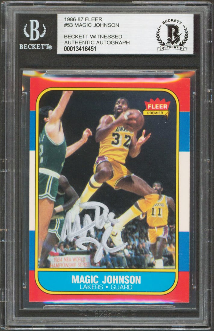 Magic Johnson Signed 1986 Fleer Card Beckett Authenticated Slab (1 of 2)