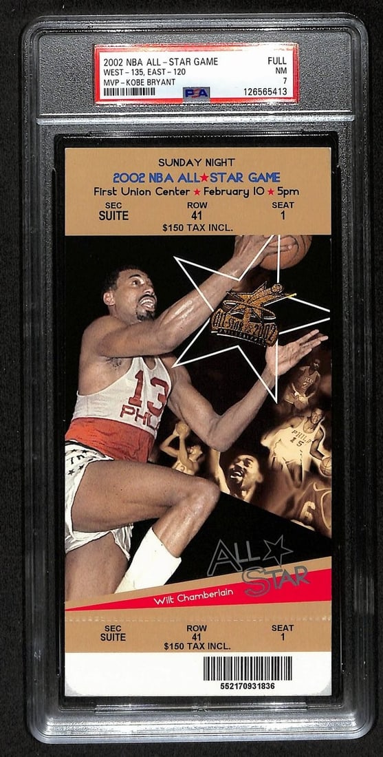 2002 NBA All-Star Game Ticket Stub Kobe Bryant MVP PSA NM 7 (1 of 2)