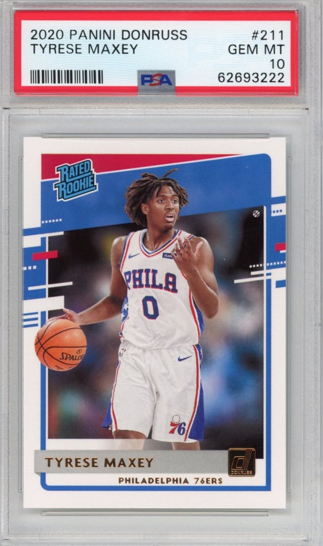 Tyrese Maxey 2020-21 Panini Donruss RC Basketball Card PSA 10: Tyrese Maxey 2020-21 Panini Donruss RC Basketball Card PSA 10 This is a graded 2020-21 Panini Donruss Tyrese Maxey #211 Rated Rookie RC Basketball Card, featuring the Philadelphia 76ers player Tyrese 