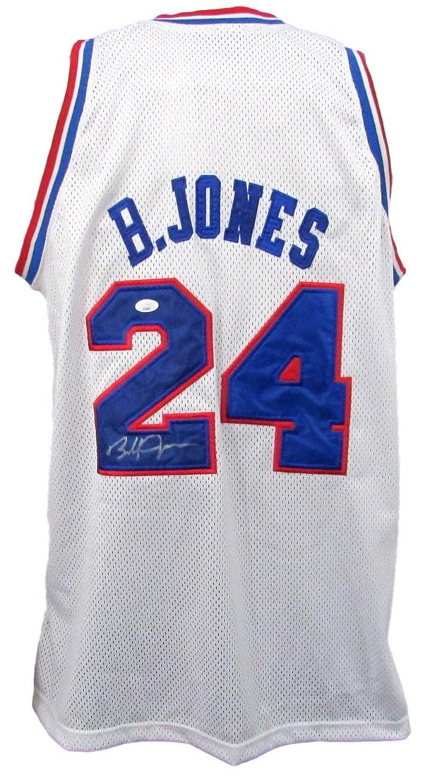 Bobby Jones HOF Autographed 76ers Jersey JSA Certified: Bobby Jones HOF Autographed 76ers Jersey JSA Certified Offered is a Bobby Jones Hall of Fame Autographed White Custom Basketball Jersey from the Philadelphia 76ers. This original jersey features the a