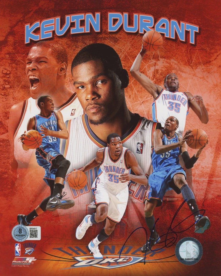 Kevin Durant signed Oklahoma City Thunder 8x10 photo BAS authenticated: Kevin Durant signed Oklahoma City Thunder 8x10 photo BAS authenticated This 8x10 photo features Kevin Durant of the Oklahoma City Thunder and has been personally signed by the player. The autograph is