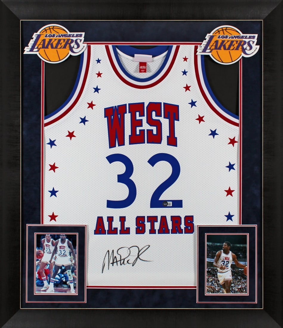 Framed 1983 All-Star Mitchell & Ness Jersey Signed by Magic Johnson BAS Authenticated (1 of 2)