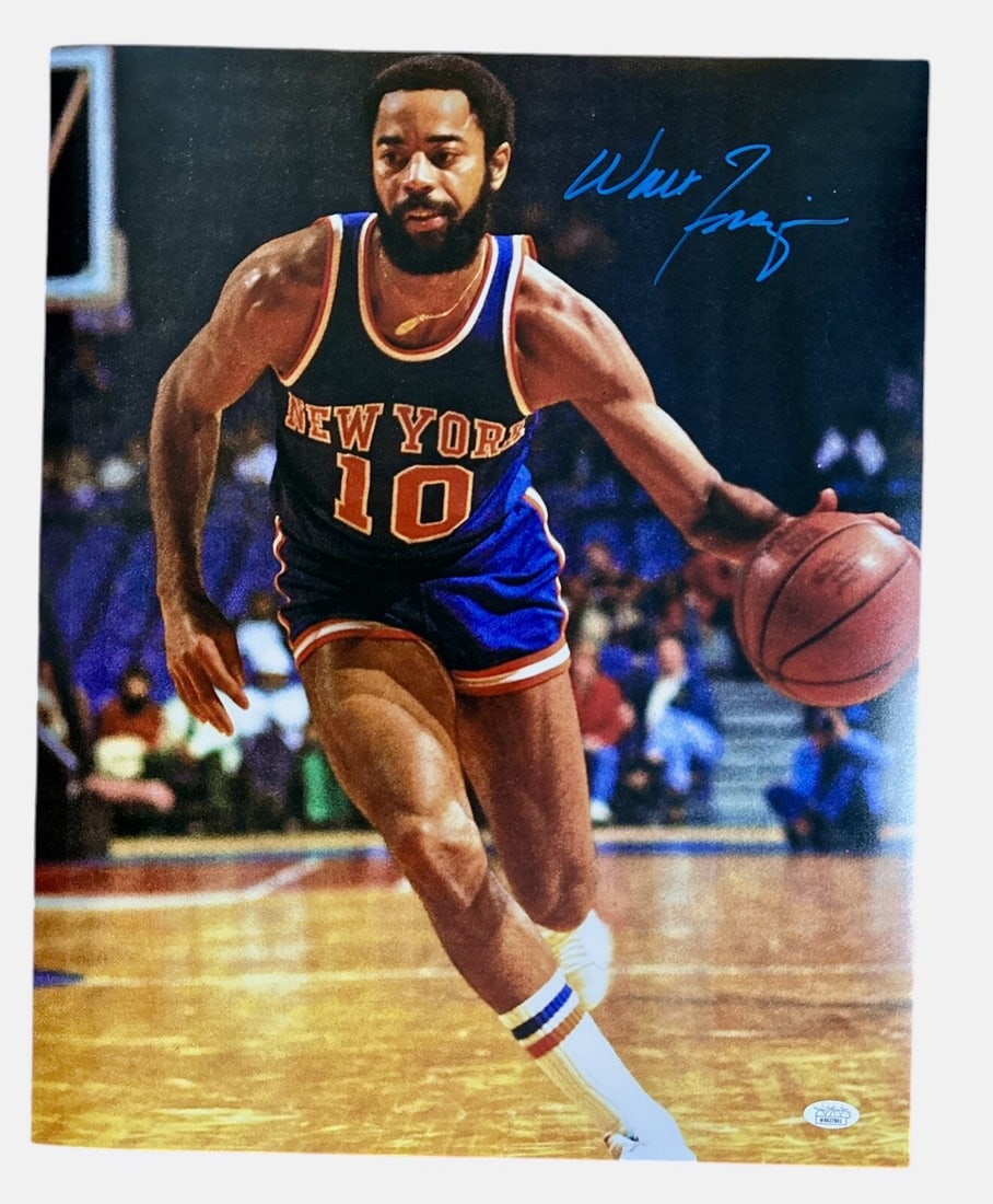 Walt Frazier autographed 16x20 Knicks photo JSA certified: Walt Frazier autographed 16x20 Knicks photo JSA certified This 16x20 photo features the autograph of Walt Frazier, the legendary New York Knicks player. The signature is authenticated by James Spence 
