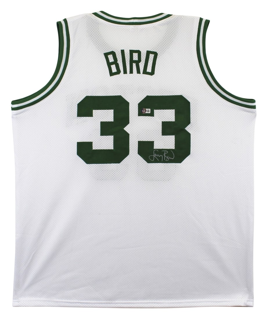 Larry Bird Autographed White Pro Style Jersey BAS Authenticated Boston Celtics: Larry Bird Autographed White Pro Style Jersey BAS Authenticated Boston Celtics This authentic white pro style jersey has been personally signed by Larry Bird, the legendary player of the Boston Celtic