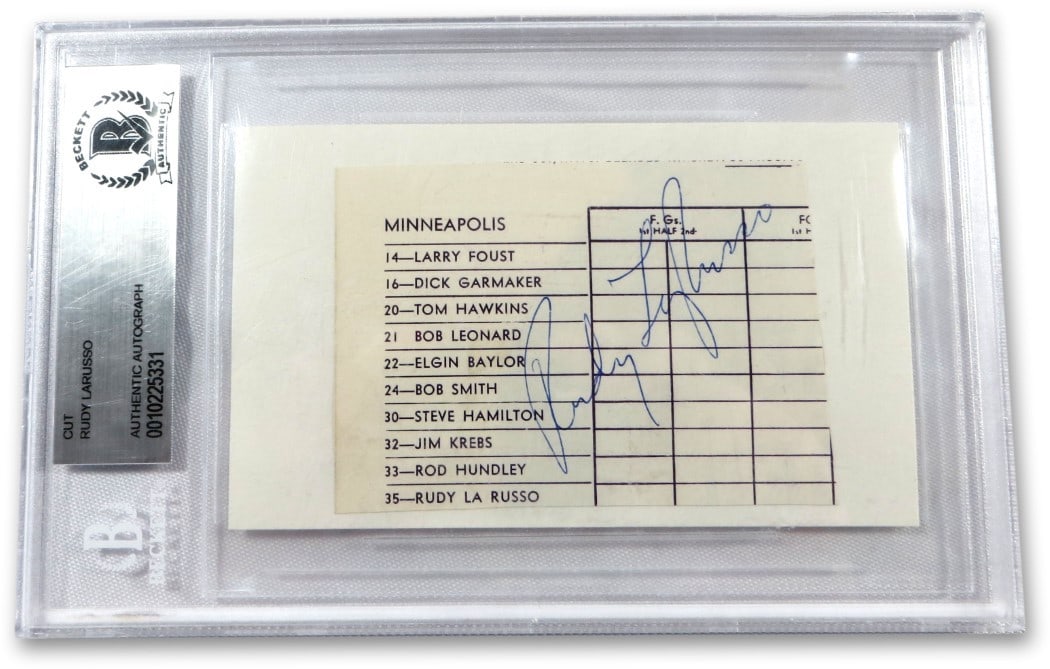 Rudy LaRusso Autographed Cut Signature Minneapolis Lakers Beckett Certified: Rudy LaRusso Autographed Cut Signature Minneapolis Lakers Beckett Certified This is an original cut signature of Rudy LaRusso, a former player for the Minneapolis Lakers. The autograph has been authen