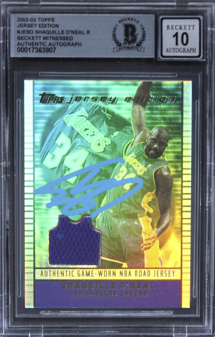 Shaquille O'Neal Signed 2002 Topps Jersey Edition #JESO Card Gem Mint 10 Beckett Authenticated (1 of 2)