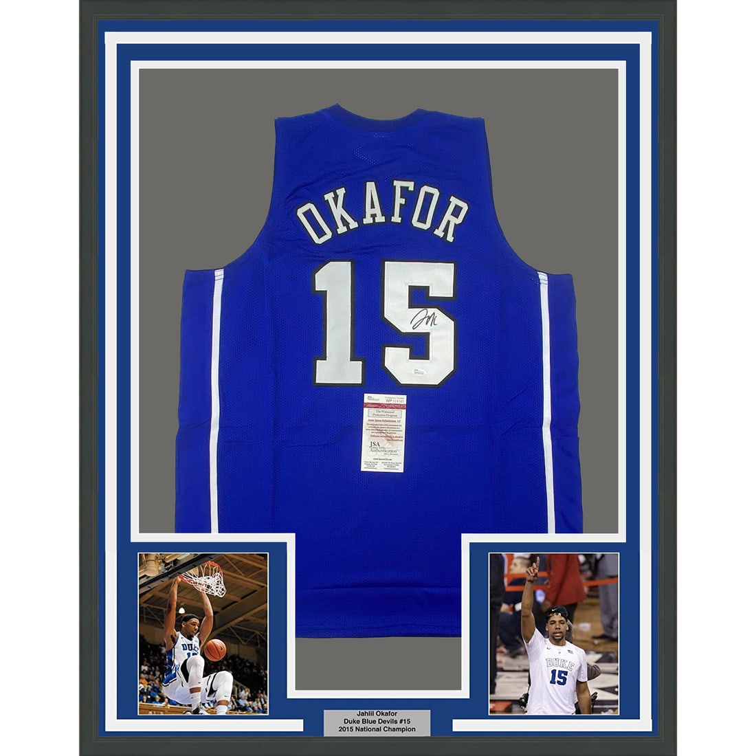Framed Jahlil Okafor Duke Blue Devils signed jersey JSA COA 33x42 (1 of 2)