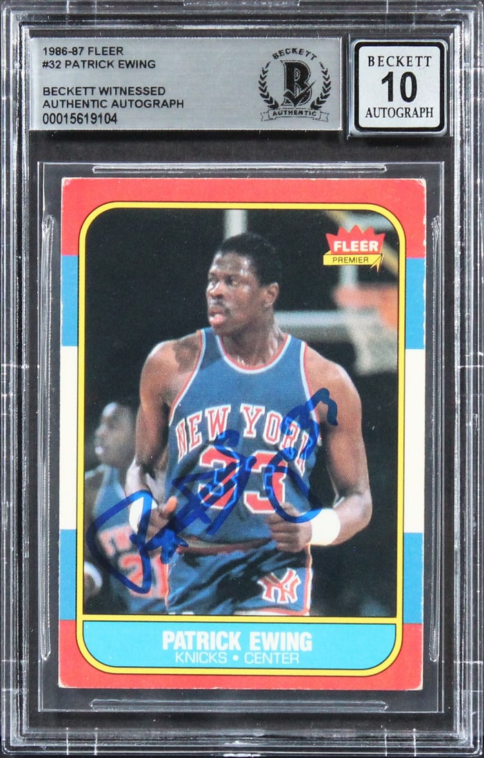 Patrick Ewing 1986 Fleer #32 Rookie Card Beckett Slabbed Auto (1 of 2)