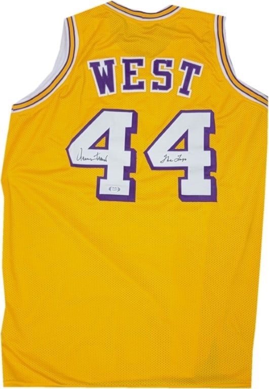 Jerry West Autographed #44 Lakers Jersey PSA/DNA Authenticated: Jerry West Autographed #44 Lakers Jersey PSA/DNA Authenticated Celebrate the legacy of basketball legend Jerry West with this authentic autographed #44 yellow jersey from the Los Angeles Lakers, famou