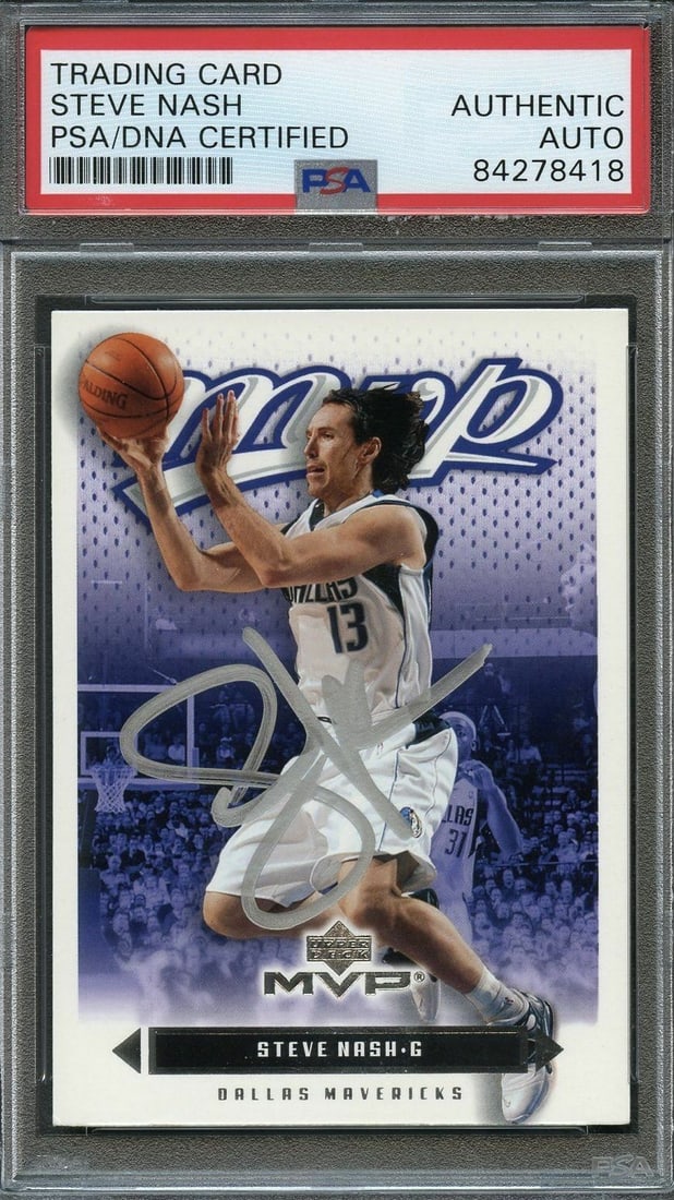 Steve Nash Autographed 2003 Upper Deck MVP Card PSA Encapsulated Dallas Mavericks (1 of 2)
