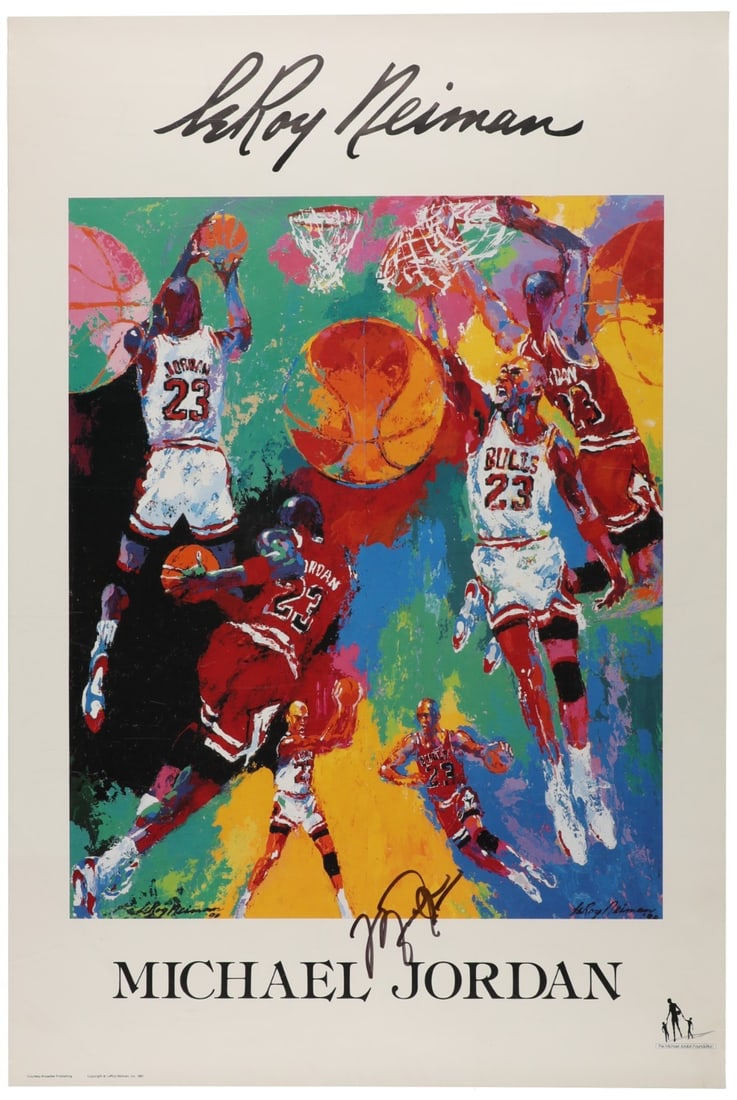 LeRoy Neiman poster collage signed by Michael Jordan JSA LOA (1 of 5)