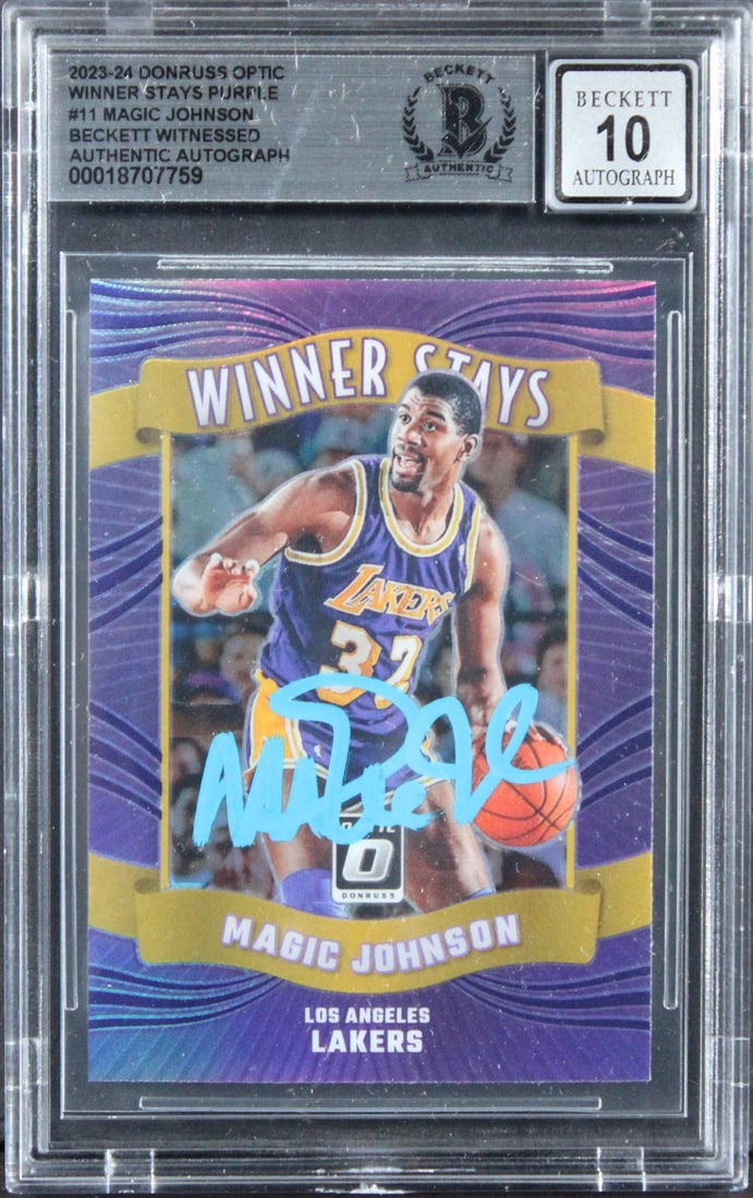 2023 Donruss Optic Winner Stays Purple #11 Magic Johnson BAS Auto 10 Card (1 of 2)