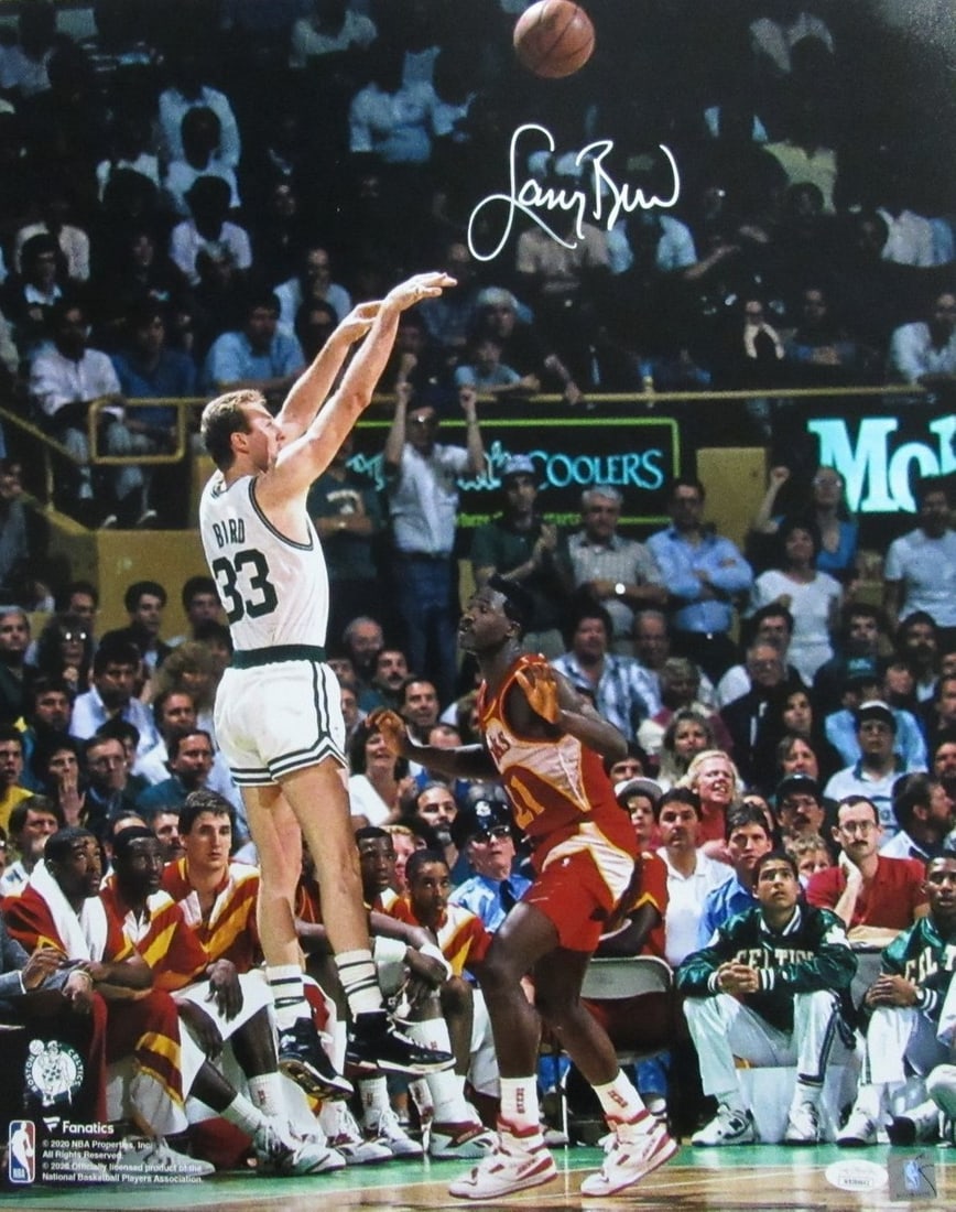 Larry Bird HOF Signed 16x20 Photo Boston Celtics JSA Authenticated: Larry Bird HOF Signed 16x20 Photo Boston Celtics JSA Authenticated This is an original 16x20 photograph of Larry Bird, featuring his signature. The photo celebrates Bird's Hall of Fame career with the