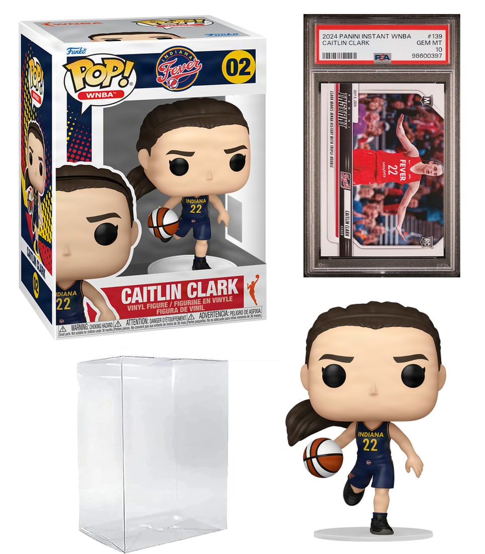 Caitlin Clark Funko Pop and PSA 10 Rookie Card Bundle: Caitlin Clark Funko Pop and PSA 10 Rookie Card Bundle Celebrate the remarkable Caitlin Clark with this exclusive bundle featuring a Funko Pop! and a graded rookie card. The bundle includes a 3.75-inch