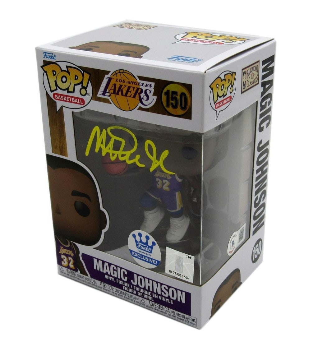 Magic Johnson Autographed Funko Pop! #150 LA Lakers Beckett Authenticated: Magic Johnson Autographed Funko Pop! #150 LA Lakers Beckett Authenticated This Magic Johnson Autographed Funko Pop! #150 Figurine celebrates the legendary Lakers player. The figurine is authenticated 