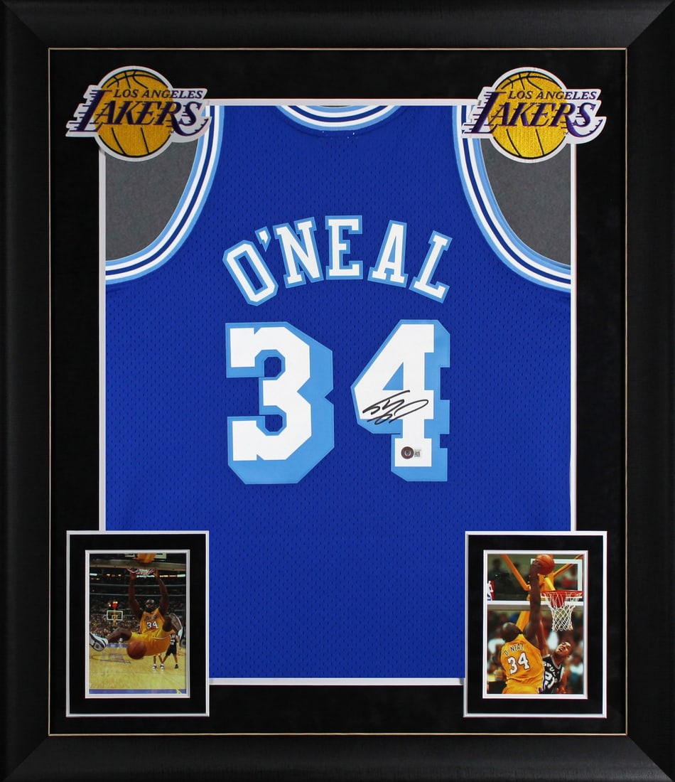 Shaquille O'Neal Signed 1996-97 Lakers Blue Framed Jersey BAS Witnessed: Shaquille O'Neal Signed 1996-97 Lakers Blue Framed Jersey BAS Witnessed This stunning blue 1996-97 Throwback Mitchell & Ness Hardwood Classics Framed Jersey is personally signed by NBA superstar Shaqu