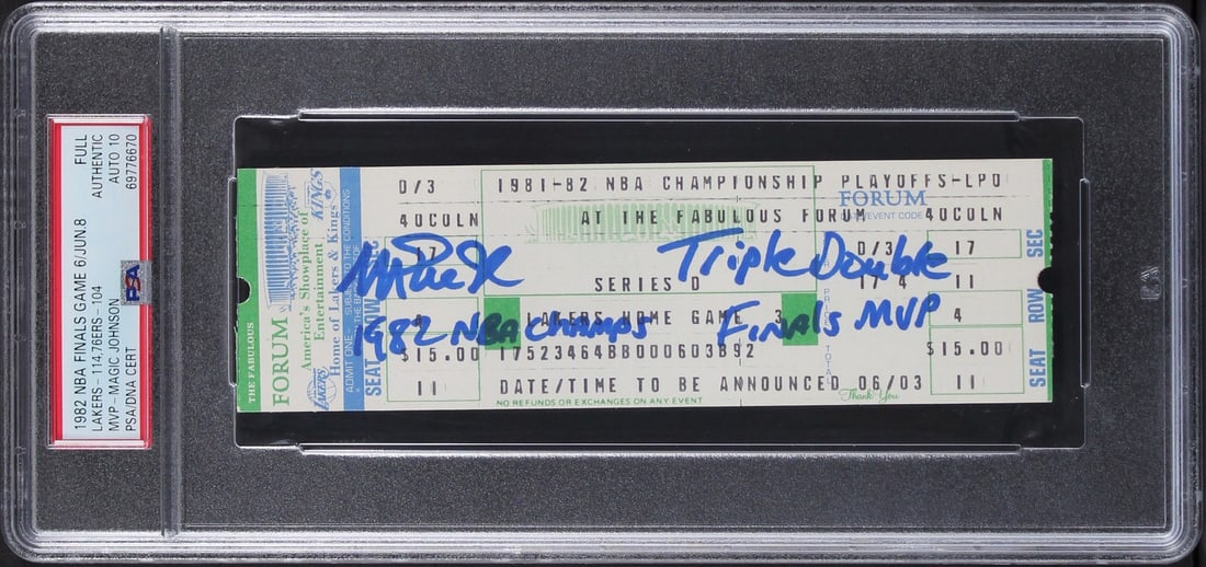 Magic Johnson Autographed 1982 NBA Finals Game 6 Ticket Stub PSA Gem Mint 10 (1 of 2)