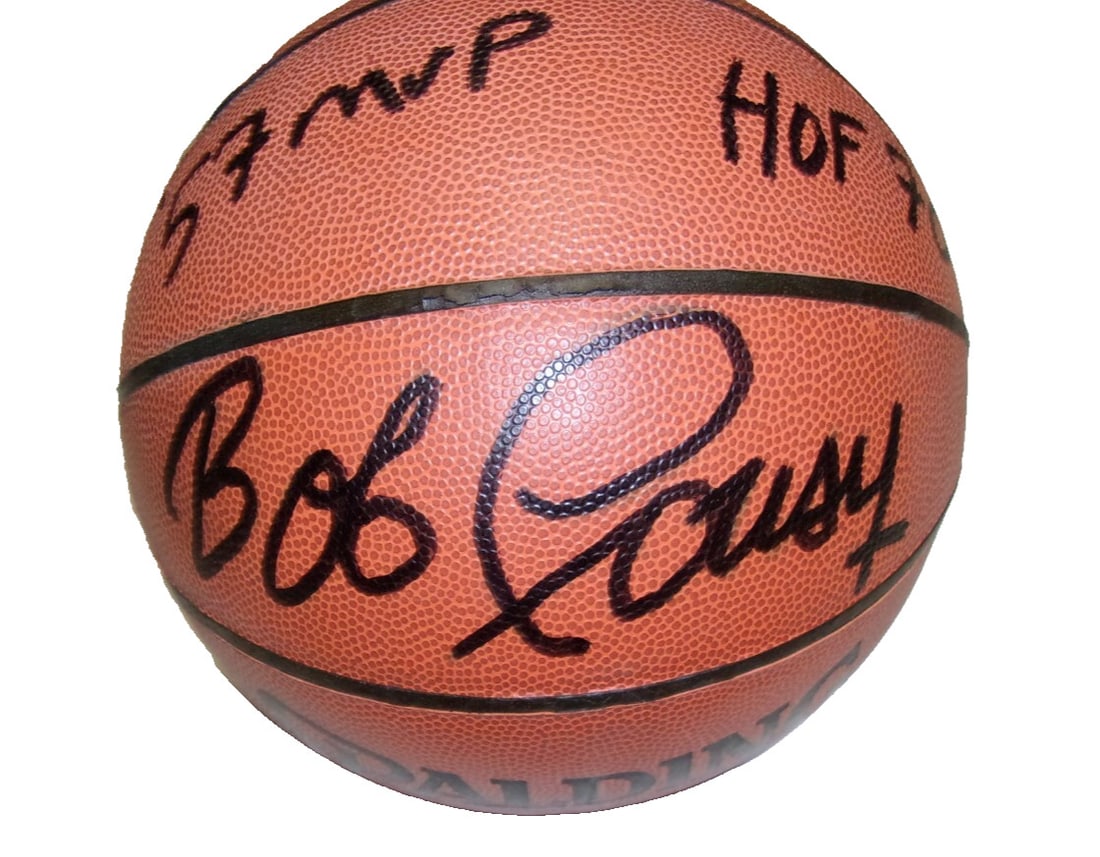 Signed Basketball by Bob Cousy with COA Hall of Fame Boston Celtics MVP (1 of 3)