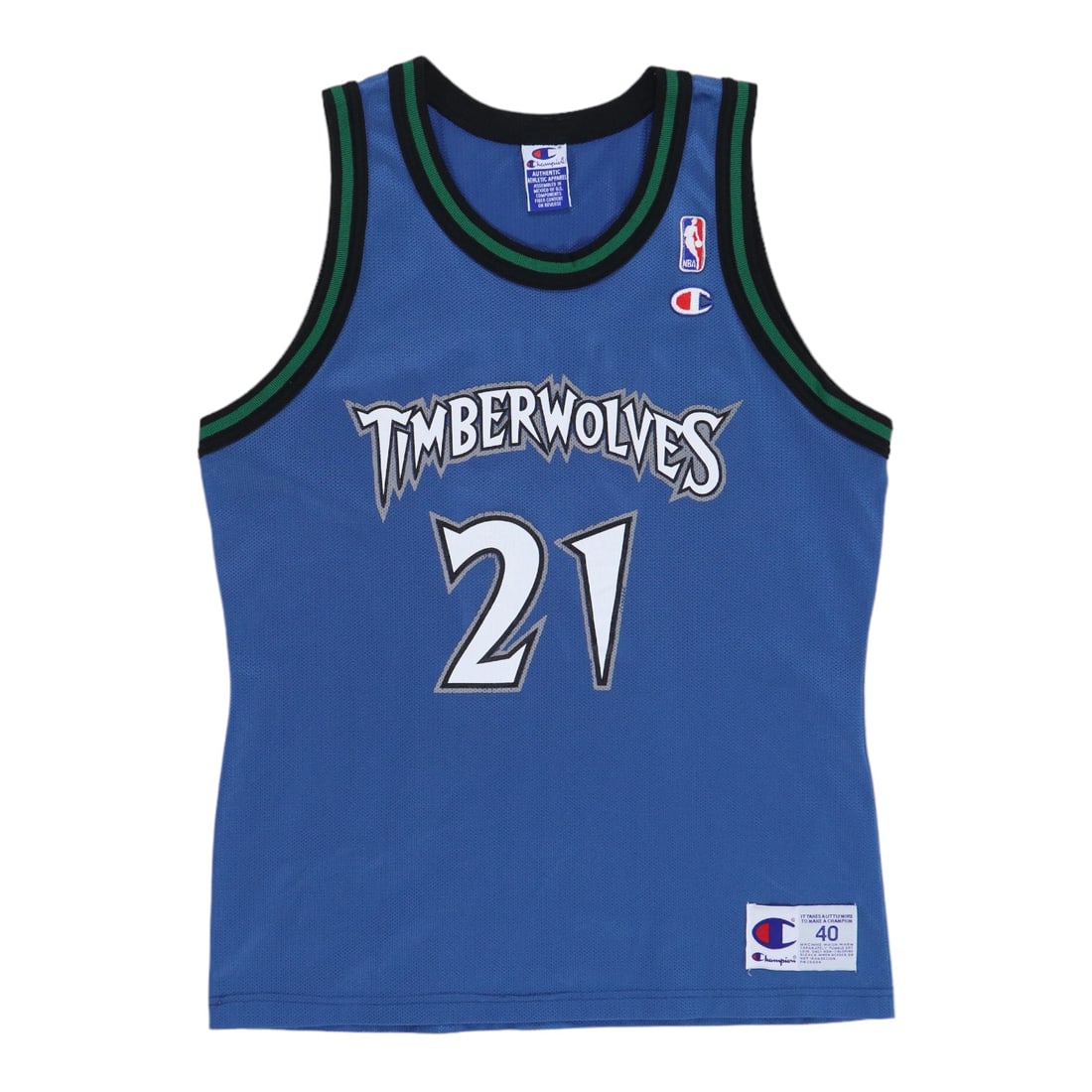 Vintage 1990s NBA Kevin Garnett Blue Basketball Jersey: Vintage 1990s NBA Kevin Garnett Blue Basketball Jersey This is an original 1990s Kevin Garnett NBA basketball jersey, featuring front and back graphics. It is a true vintage piece from the era, not a 