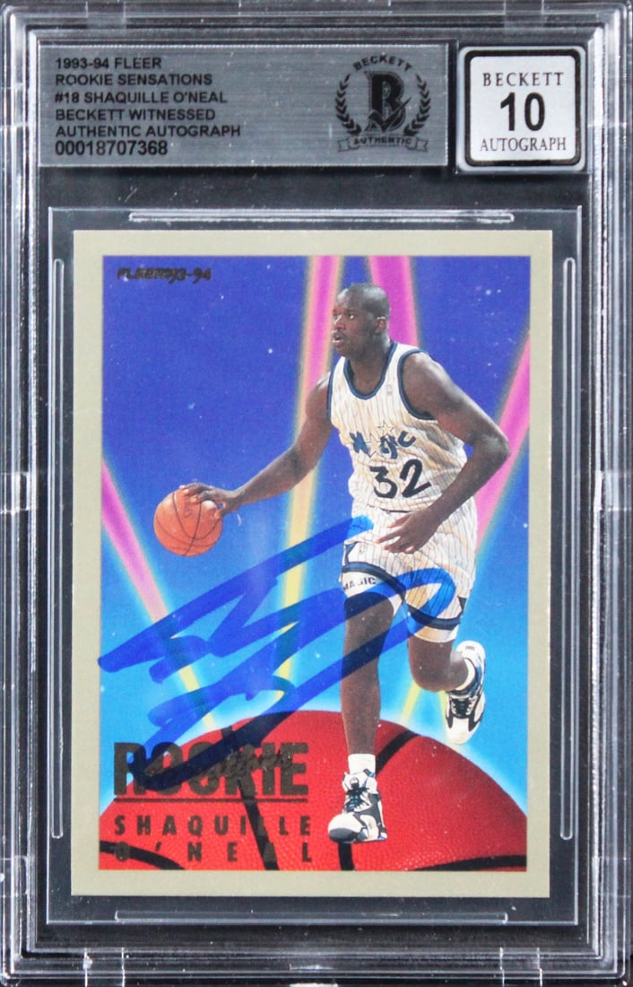 1993 Fleer Rookie Sensations #18 Shaquille O'Neal Auto Card Beckett Slab Gem Mint 10 (1 of 2)
