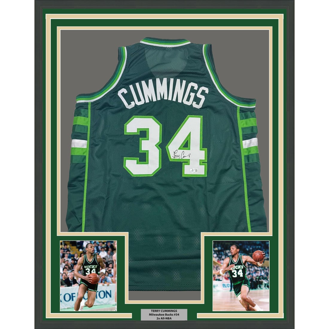Terry Cummings signed Milwaukee Bucks jersey display BAS COA 35x39 (1 of 2)