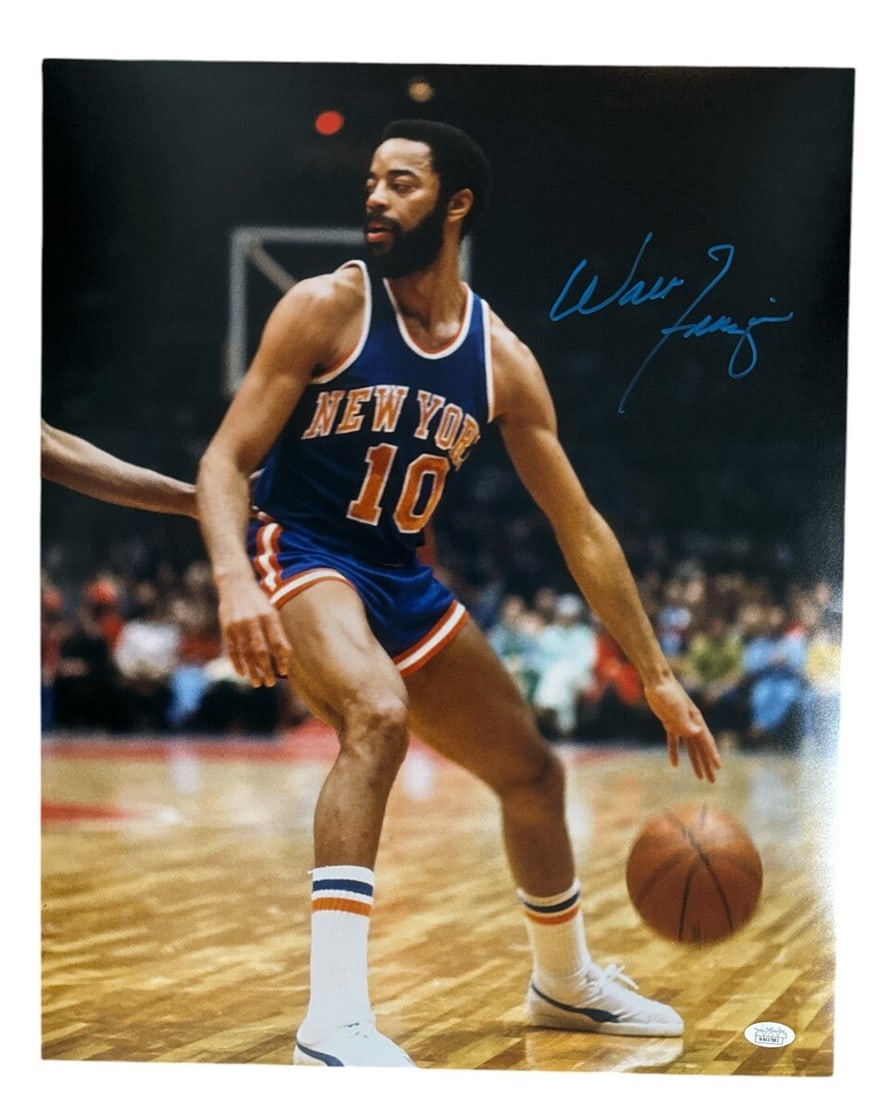 16x20 Walt Frazier Knicks autographed photo JSA certified: 16x20 Walt Frazier Knicks autographed photo JSA certified This 16x20 photo features Walt Frazier of the New York Knicks and has been hand-signed by the player. The autograph is authenticated by James 