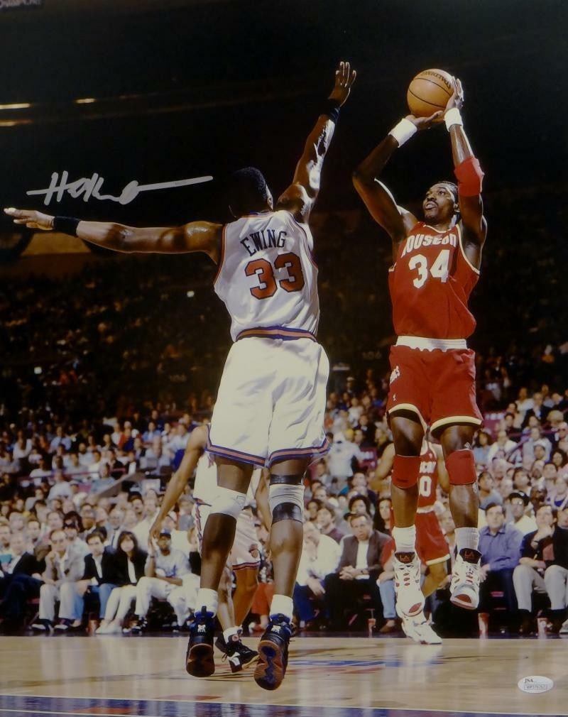 Hakeem Olajuwon signed Houston 16x20 photo vs Ewing JSA Auth (1 of 6)