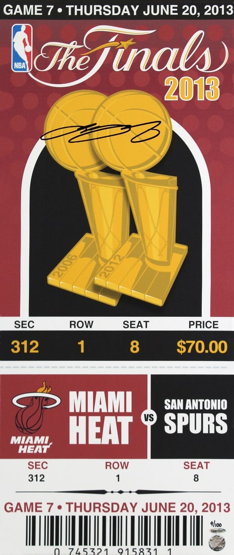 LeBron James Miami Heat signed 14x33 Finals Mega Ticket canvas UDA: LeBron James Miami Heat signed 14x33 Finals Mega Ticket canvas UDA This limited edition 14x33 inch 2013 Finals Mega Ticket Canvas has been personally signed by LeBron James of the Miami Heat. The auto