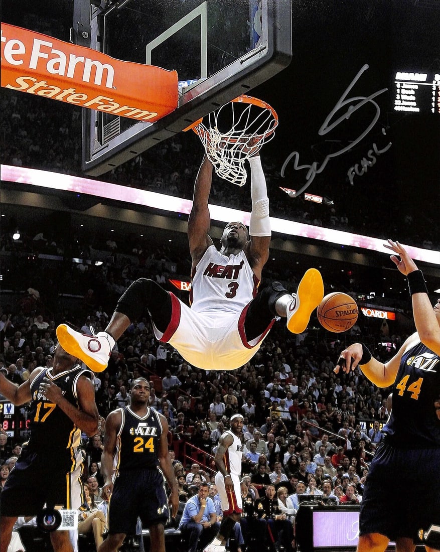 Dwyane Wade Miami Heat Signed 11x14 Photo Inscribed Flash Beckett Certified: Dwyane Wade Miami Heat Signed 11x14 Photo Inscribed Flash Beckett Certified This stunning 11x14 photograph features Dwyane Wade of the Miami Heat, beautifully autographed in silver permanent marker an