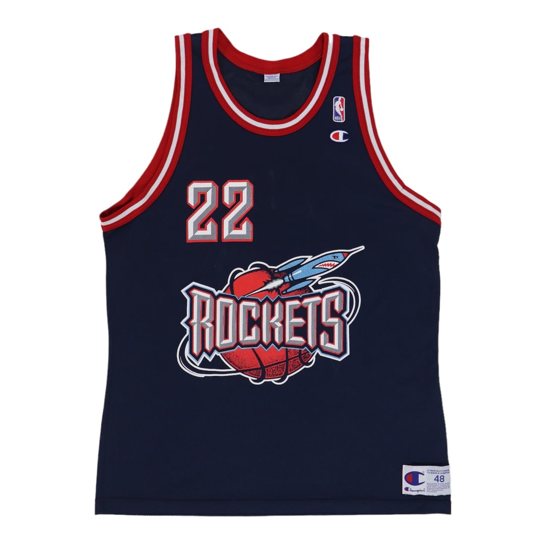 Vintage 1990s Houston Rockets Clyde Drexler Basketball Jersey Blue Size 48: Vintage 1990s Houston Rockets Clyde Drexler Basketball Jersey Blue Size 48 This is an original 1990s Clyde Drexler Houston Rockets jersey, featuring both front and back graphics. The jersey is a true 
