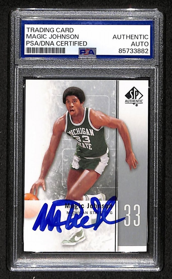 Magic Johnson 2011-12 Upper Deck SPA Basketball Autograph Card PSA DNA BA204451: Magic Johnson 2011-12 Upper Deck SPA Basketball Autograph Card PSA DNA BA204451 This is an original 2011-12 Upper Deck SPA trading card featuring Magic Johnson. The card is signed/autographed by Magic