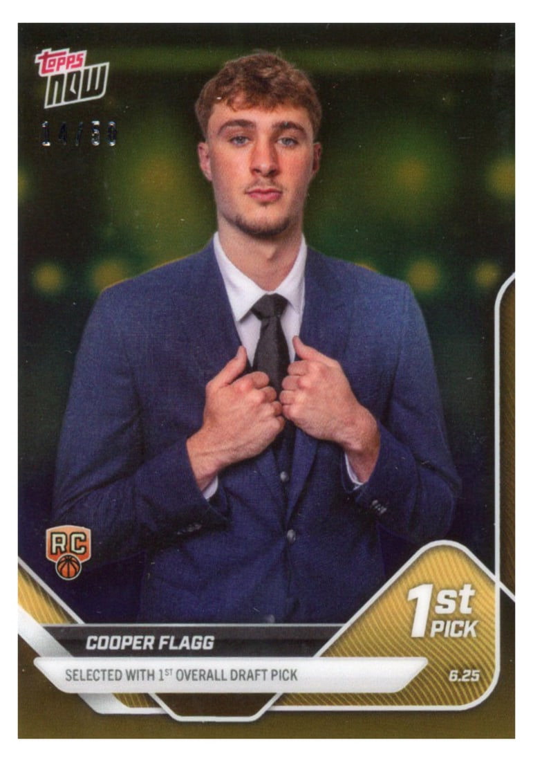 2025 Topps Now Cooper Flagg Gold Chrome Rookie Card /50 Dallas Mavericks: 2025 Topps Now Cooper Flagg Gold Chrome Rookie Card /50 Dallas Mavericks Introducing the 2025 Topps Now Cooper Flagg #D1 Gold Chrome /50 Dallas Mavericks Rookie RC Card, a must-have for any basketball