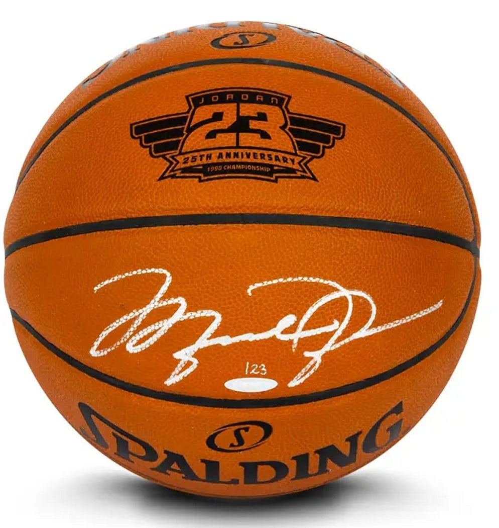 Michael Jordan Signed Spalding Basketball Limited Edition 25th Championship /23: Michael Jordan Signed Spalding Basketball Limited Edition 25th Championship /23 Celebrate the legacy of basketball legend Michael Jordan with this autographed Spalding basketball, commemorating the 25