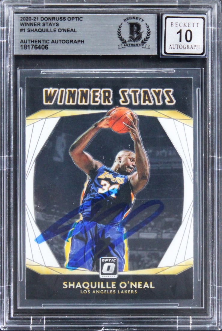 Shaquille O'Neal Autographed 2020 Donruss Optic Winner Stays #1 Card Gem Mint 10 Beckett (1 of 2)