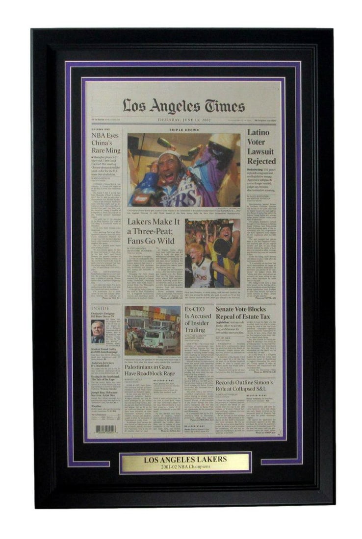 Los Angeles Lakers 2001-02 NBA Champs Framed Newspaper 20x30 (1 of 2)