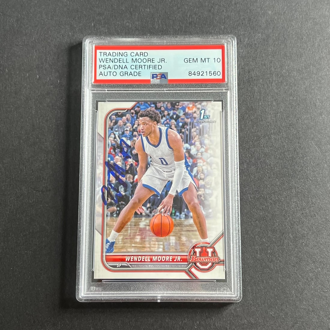 2022-23 Bowman U #82 Wendell Moore Jr. AUTO 10 PSA Authenticated Card: 2022-23 Bowman U #82 Wendell Moore Jr. AUTO 10 PSA Authenticated Card This listing features a 2022-23 Bowman U #82 Wendell Moore Jr. Signed Card, graded Auto 10 and professionally slabbed by PSA. The 