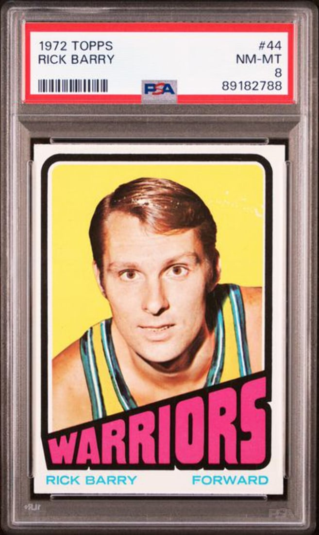 1972 Topps Rick Barry #44 Basketball Card PSA 8 Graded Authentic: 1972 Topps Rick Barry #44 Basketball Card PSA 8 Graded Authentic Celebrate a piece of basketball history with this graded 1972 Topps Rick Barry #44 2nd Year Basketball Card, featuring a PSA grade of 8