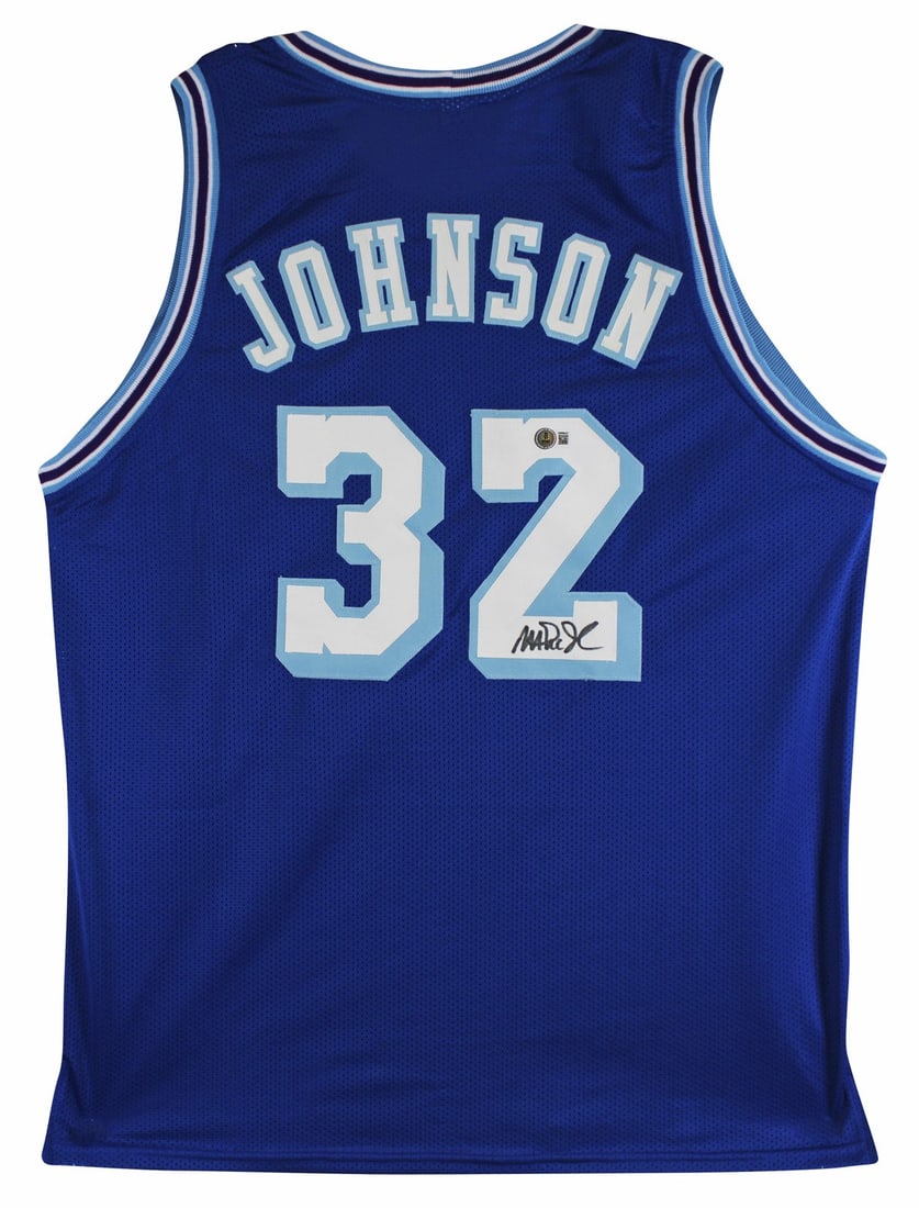 Magic Johnson Signed Blue Throwback Jersey Los Angeles Lakers BAS Witnessed (1 of 3)