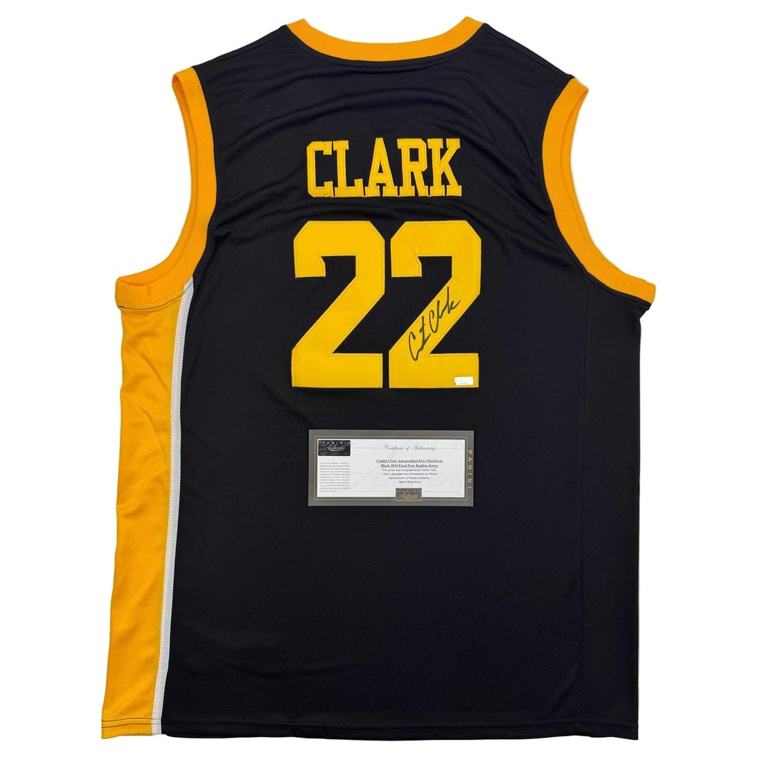 Caitlin Clark Autographed Iowa Black Basketball Jersey Panini COA: Caitlin Clark Autographed Iowa Black Basketball Jersey Panini COA Showcase your support for Caitlin Clark with this authentic, autographed Iowa Black Basketball Jersey. This original jersey features C