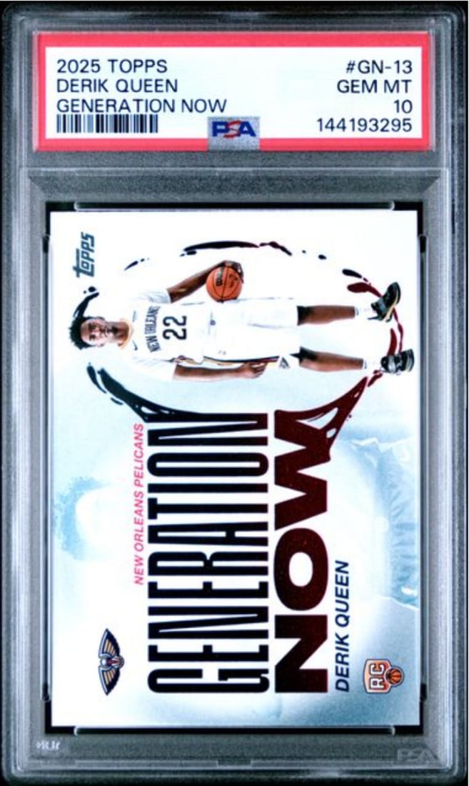 PSA 10 Mint Derik Queen 2025 Generation Now Rookie Card #GN13: PSA 10 Mint Derik Queen 2025 Generation Now Rookie Card #GN13 This is a 2025 Topps Derik Queen #GN13 Generation Now Rookie RC card, professionally graded and encapsulated by Professional Sports Authen