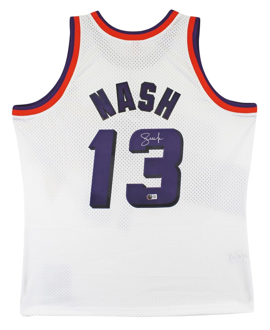 Steve Nash Signed 1996-97 Phoenix Suns Jersey BAS Witnessed: Steve Nash Signed 1996-97 Phoenix Suns Jersey BAS Witnessed This authentic white Mitchell & Ness 1996-97 Hardwood Classics Swingman Jersey has been personally signed by NBA superstar Steve Nash, a key